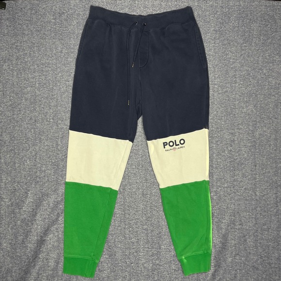 Polo Ralph Lauren Colorblock Joggers Sweatpants Navy White Green Mens M - Picture 2 of 7